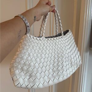Chic White Woven Tote Bag